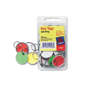 KEY TAGS, Card Stock, Metal Rim, 1.25" dia, Assorted Colors, 50 / PK