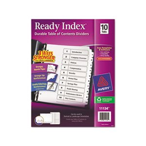 DIVIDERS, Ready Index, Customizable, Table of Contents, Black & White, 10-Tab, LETTER