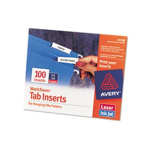 TAB INSERTS, Printable, for Hanging File Folders, 1 / 5 Tab, Two, White, 100 / PK