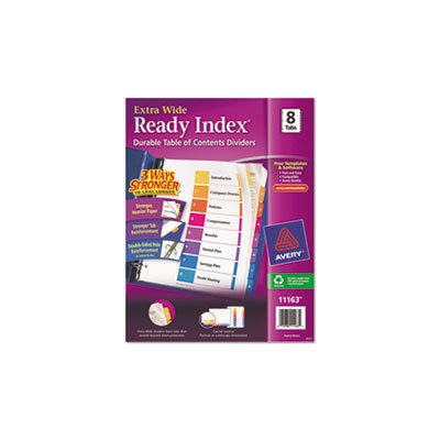 DIVIDERS, Ready Index, Customizable, Table of Contents, MULTI-COLOR, 8-Tab, 11" x 9.5"