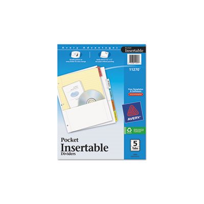 DIVIDERS, Insertable, w /  Single Pockets, 5-Tab, 11.25" x 9.125"