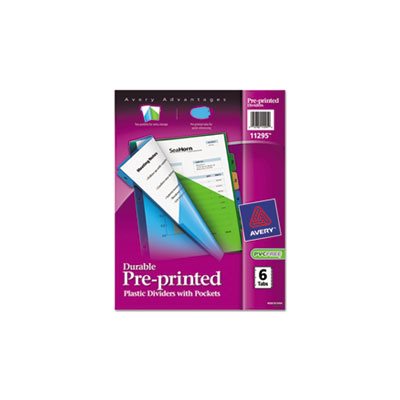 Preprinted Plastic Tab Dividers w / Double Pockets, 6-Tab, 11 x 9