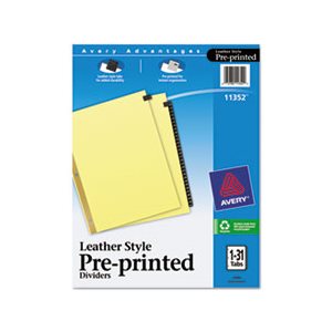 DIVIDERS, Pre-printed, Black Leather Tab, w /  Gold Reinforced Edge, 31-Tab, LETTER