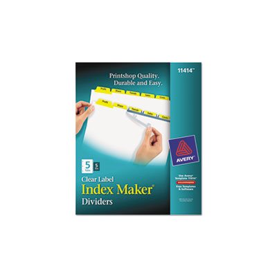 DIVIDERS, Print & Apply, Clear Label, w /  Color Tabs, 5-Tab, Letter, 5 Sets