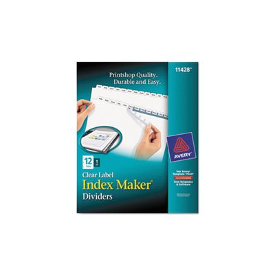 DIVIDERS, Index Maker, Print & Apply, Clear Label, w /  White Tabs, 12-Tab, Letter