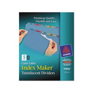 DIVIDERS, Index Maker, Print & Apply, Clear Label, Plastic, 5-Tab, Letter