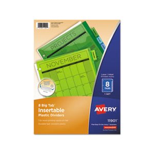 DIVIDERS, Insertable, Big Tab, Plastic, MULTI-COLOR, 8-Tab, Letter