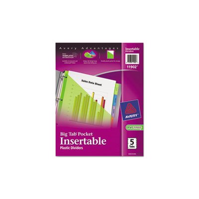 DIVIDERS, Insertable, Big Tab, Plastic, w /  Single Pockets, MULTI-COLOR, 5-Tab, 11.125" x 9.25"