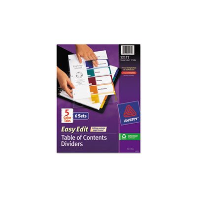 Ready Index Customizable Table of Contents, Asst Dividers, 5-Tab, Ltr, 6 Sets