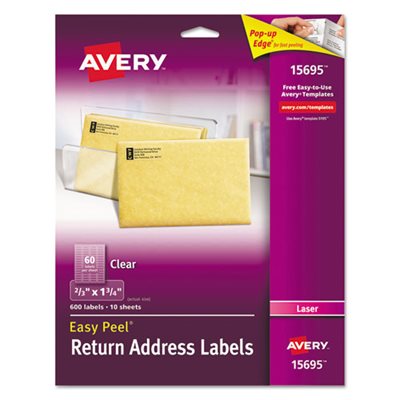 LABELS, Clear, Easy Peel, Return Address, Laser, .666" x 1.75", 600 / PK