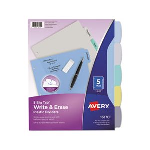 DIVIDERS, Write-On, Big Tab, Plastic, 5-Tab, Letter