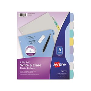 DIVIDERS, Write-On, Big Tab, Plastic, 8-Tab, Letter