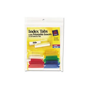 INDEX TABS, Insertable, Printable Inserts, 1.5", Assorted, White, 25 / Pk