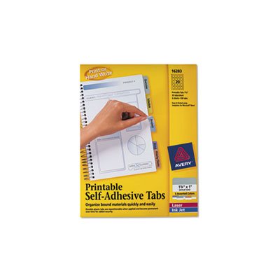 TABS, Printable Plastic, Repositionable Adhesive, 1.75", Assorted, 80 / Pk