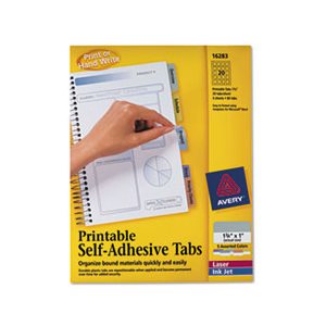 TABS, Printable Plastic, Repositionable Adhesive, 1.75", Assorted, 80 / Pk