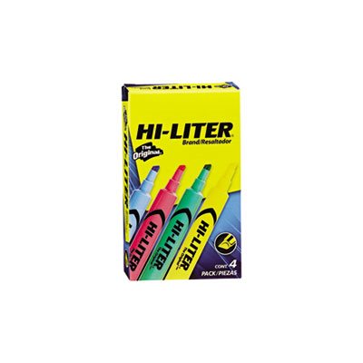 HIGHLIGHTER, HI-LITER, Desk-Style, Chisel Tip, Assorted Colors, 4 / Set