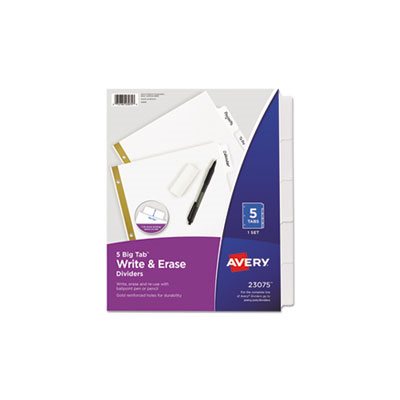 DIVIDERS, Write & Erase, Big Tab, Paper, 5-Tab, Letter