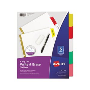 DIVIDERS, Write & Erase, Big Tab, Paper, 5-Tab, Letter