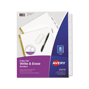 DIVIDERS, Write & Erase, Big Tab, Paper, 8-Tab, Letter