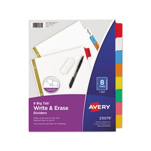 DIVIDERS, Write & Erase, Big Tab, Paper, 8-Tab, Letter