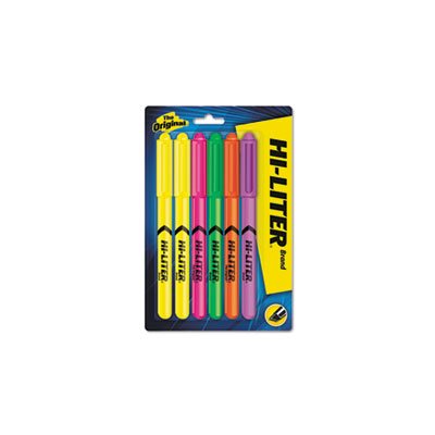 HIGHLIGHTER, HI-LITER, Pen-Style, Chisel, Assorted Fluorescent Colors, 6 / Set