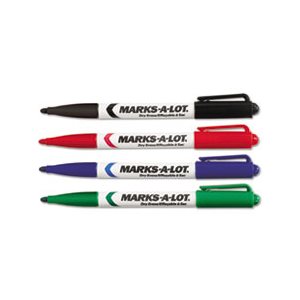 MARKERS, Marks-A-Lot, Pen-Style, Dry Erase, Bullet Tip, Assorted, 4 / Set