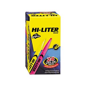 HIGHLIGHTER, HI-LITER, Pen-Style, Chisel Tip, Assorted Fluorescent Colors, 24 / Pk