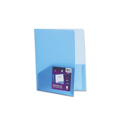 FOLDER, Plastic, Two-Pocket, 20-Sheet Capacity, Translucent Blue