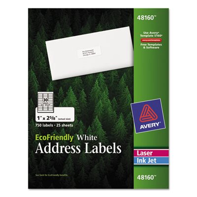 LABEL, ADDRESS 1 X 2 5 / 8 RECYCLED WHT 750 / PK