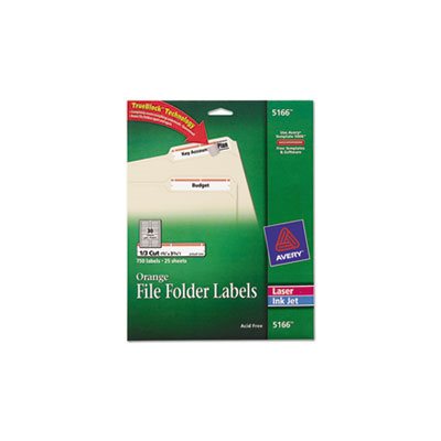 LABELS, Permanent, File Folder, w /  TrueBlock, Inkjet / Laser, Orange Border, 750 / Pk