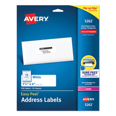 LABELS, Easy Peel, Mailing, Address, Laser, 1.33" x 4", White, 350 / Pk