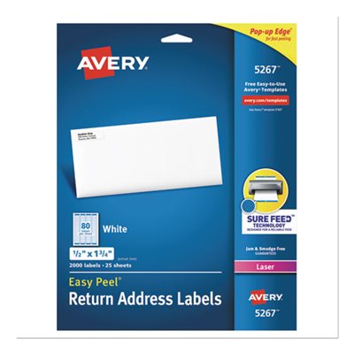 LABELS, Easy Peel, Return Address, Laser, .5" x 1.75", White, 2000 / Pk