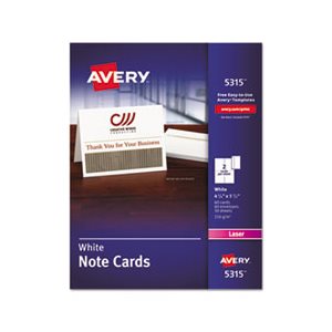 CARDS, NOTE, Laser Printer, 4.25" x 5.5", Uncoated, White, 60 / Pk with Envelopes