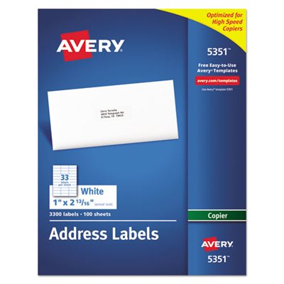 LABELS, Copier, Address, 1" x 2.8125", White, 3300 / Box