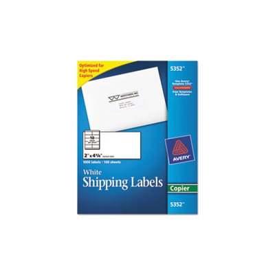 LABELS, Copier, Shipping, 2" x 4.25", White, 1000 / Box