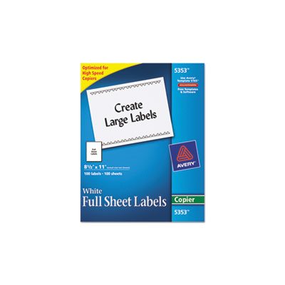 LABELS, Copier, Full-Sheet, 8.5" x 11", White, 100 / Box