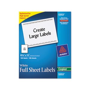 LABELS, Copier, Full-Sheet, 8.5" x 11", White, 100 / Box