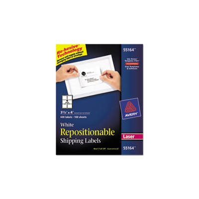 LABELS, Repositionable, Shipping, Inkjet / Laser, 3.33" x 4", White, 600 / Box