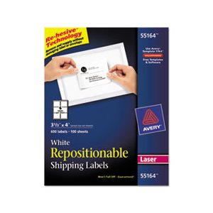 LABELS, Repositionable, Shipping, Inkjet / Laser, 3.33" x 4", White, 600 / Box