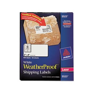 LABELS, WeatherProof, Shipping, w / TrueBlock, Laser, White, 2" x 4", 500 / Pk