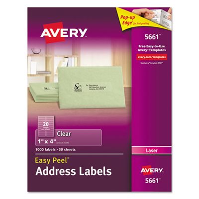LABELS, Clear, Easy Peel, Address, Laser, 1" x 4", 1000 / Box