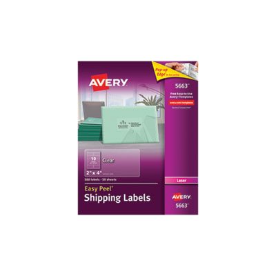 LABELS, Clear, Easy Peel, Shipping, Laser, 2" x 4", 500 / Box