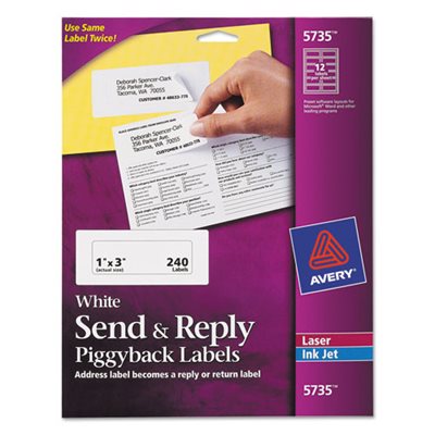 Send & Reply Piggyback Inkjet / Laser Printer Labels, 1 5 / 8 x 4, White, 240 / Pack