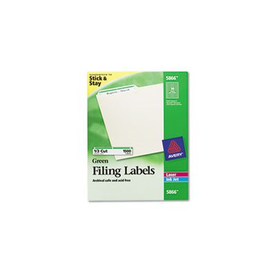 LABELS, Permanent, File Folder, W /  TrueBlock, Inkjet / Laser, Green Border, 1500 / Box