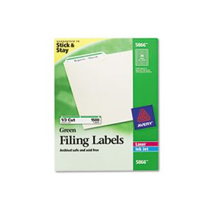 LABELS, Permanent, File Folder, W /  TrueBlock, Inkjet / Laser, Green Border, 1500 / Box