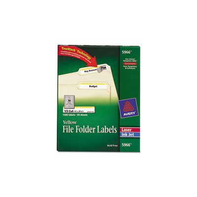 LABELS, Permanent, File Folder, W /  TrueBlock, Inkjet / Laser, Yellow Border, 1500 / Box