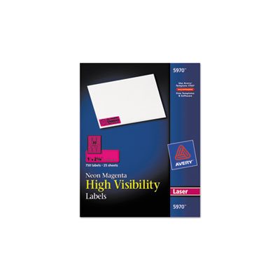 LABELS, High-Visibility, Permanent, ID, Laser, 1" x 2.625", Neon Magenta, 750 / Pk