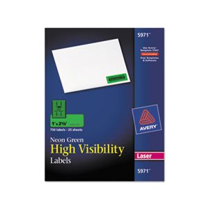  Labels, High-Visibility, Permanent, ID, Laser, 1" x 2.625", Neon Green, 750 / Pk