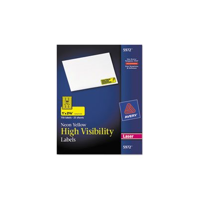 LABELS, High-Visibility, Permanent, ID, Laser, 1" x 2.625", Neon Yellow, 750 / Pk