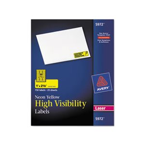 LABELS, High-Visibility, Permanent, ID, Laser, 1" x 2.625", Neon Yellow, 750 / Pk